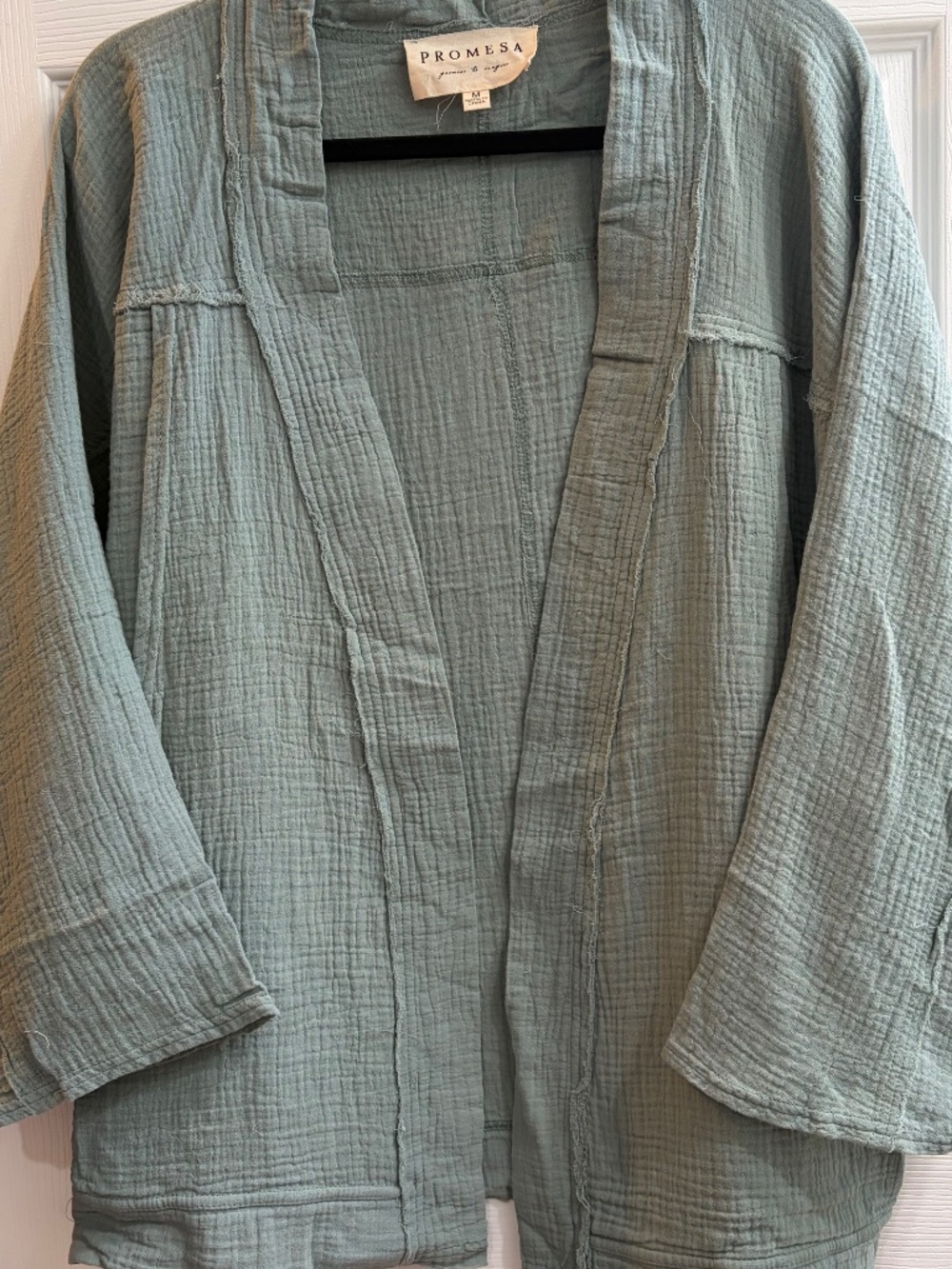 New Promesa 100% Cotton Gauze Open Front Kimono Cardigan Cardi Relaxed Medium - Picture 4 of 7